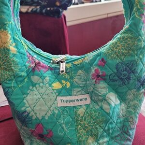 Tupperware Teal Floral Hobo Lunch Bag